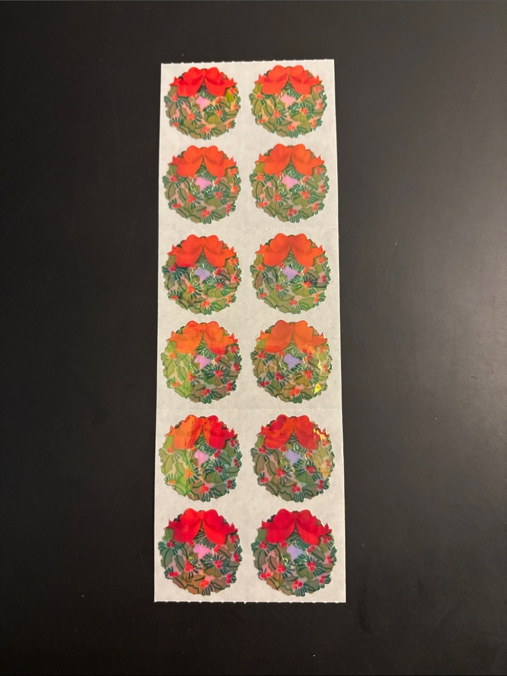 Vintage 90’s Sandylion Christmas Wreath Stickers Sheet Iridescent Shiny